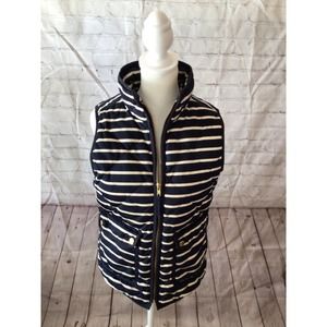 J‎ Crew women down puffer full zip double pocket nautical striped vest XXS
